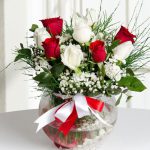 Aşk Küresi Kırmızı ve Beyaz Güller