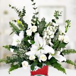 Kare Camda Beyaz Lilyum Gül